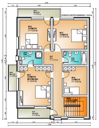 Plan mansarda, Sc=120mp